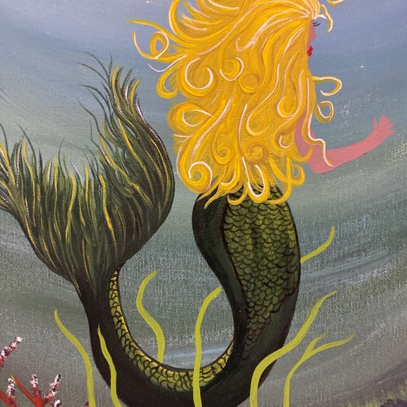 Mermaid Hand Crafted painting 11 x 14“ canvas board w acrylics wall art nautical - Picture 8 of 8